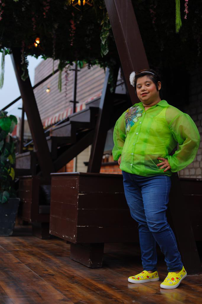 Floral shirt dress with quirky flower motifs handpainted on it